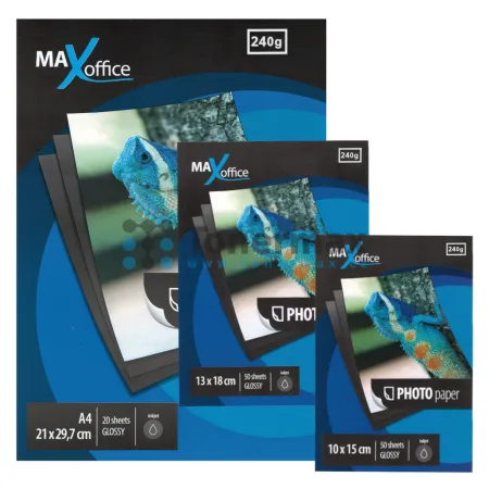 Sada lesklých fotopapírů MaxOffice, 10x15 cm (50 ks), 13x18 cm (50 ks), A4 (20 ks), 240 g/m2