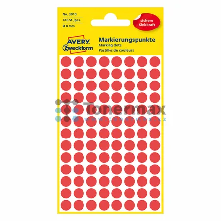 Značkovací kulaté etikety Avery Zweckform 3010, 8 mm, červené, 416 ks
