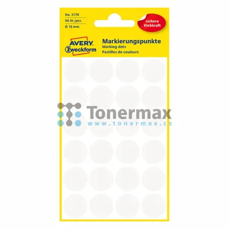 Značkovací kulaté etikety Avery Zweckform 3170, 18 mm, bílá, 96 ks