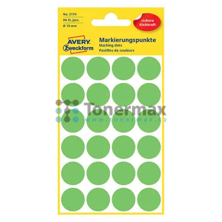 Značkovací kulaté etikety Avery Zweckform 3174, 18 mm, neonově zelené, 96 ks