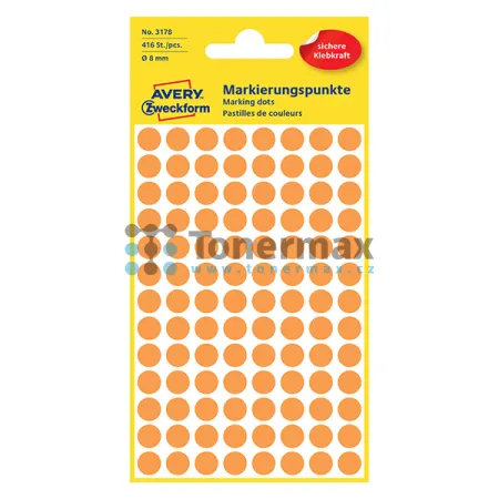 Značkovací kulaté etikety Avery Zweckform 3178, 8 mm, neonově oranžové, 416 ks